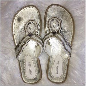 Kenneth Cole Sequin Flip Flop Sandals Girls Size 2 Bling Beaded Summer